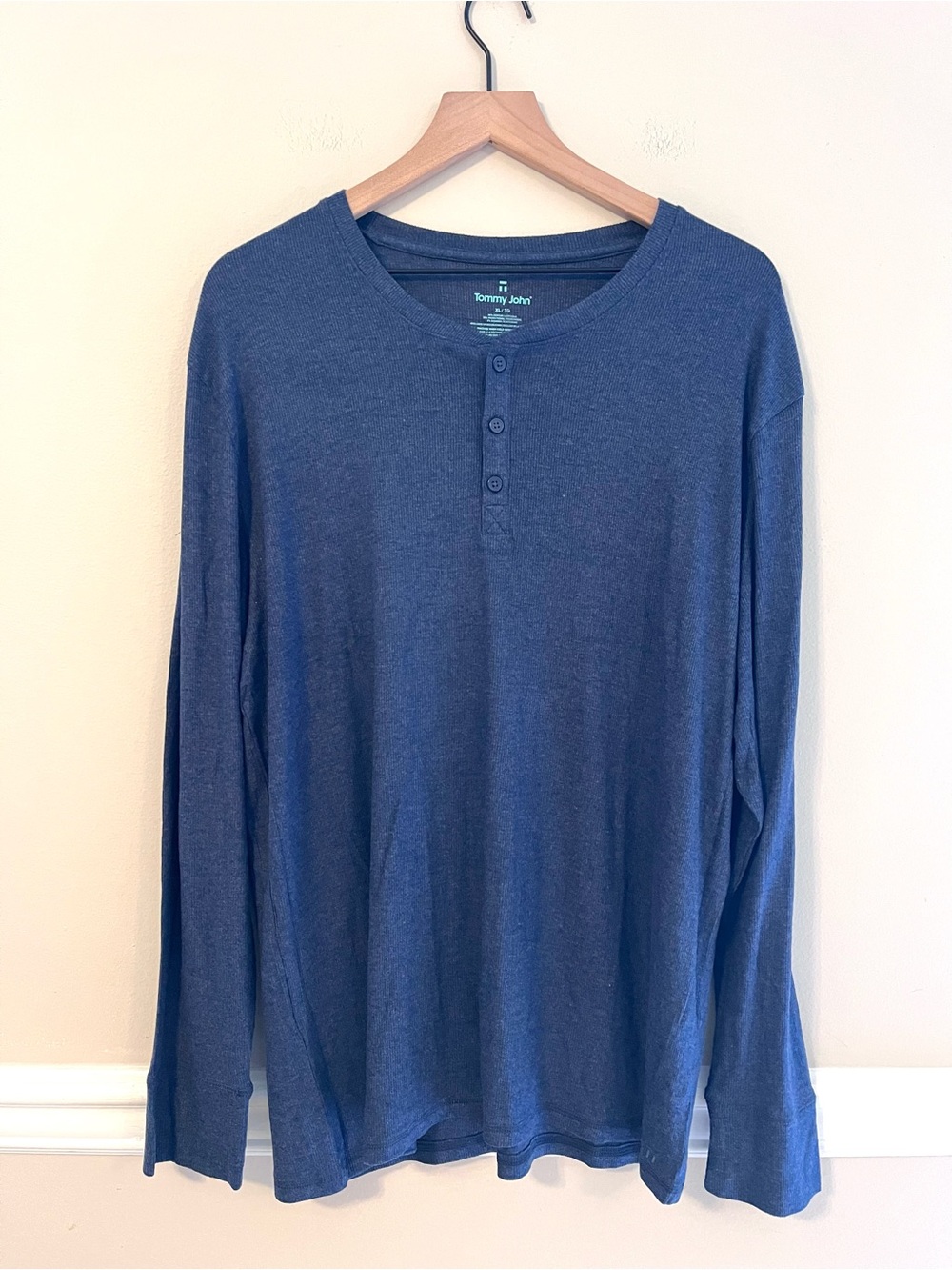Tommy John Men’s Long-Sleeve Lounge Henley Sz XL Ribbed Dress Blues Heather NWT